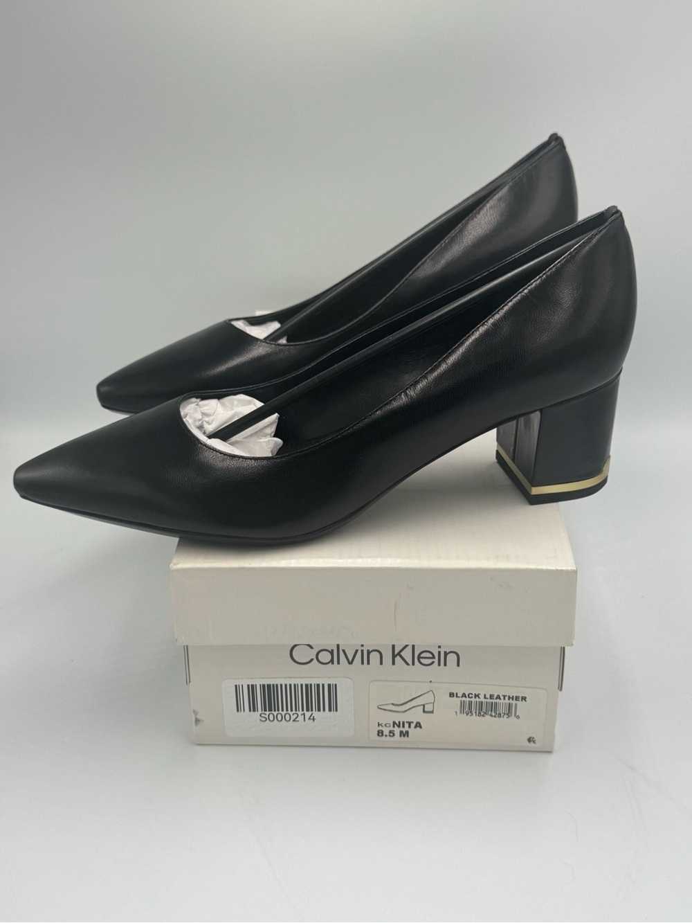 Calvin Klein Knita Black Leather Pointed Toe Pumps Women’s 8.5 M New in Box